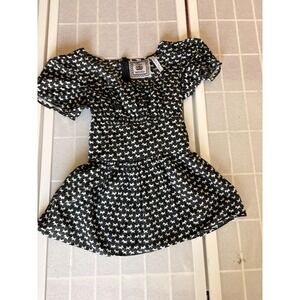 Y2K Miss Majesty Black & White Scottie Dog Cotton Peplum Babydoll Mini Top Sz M